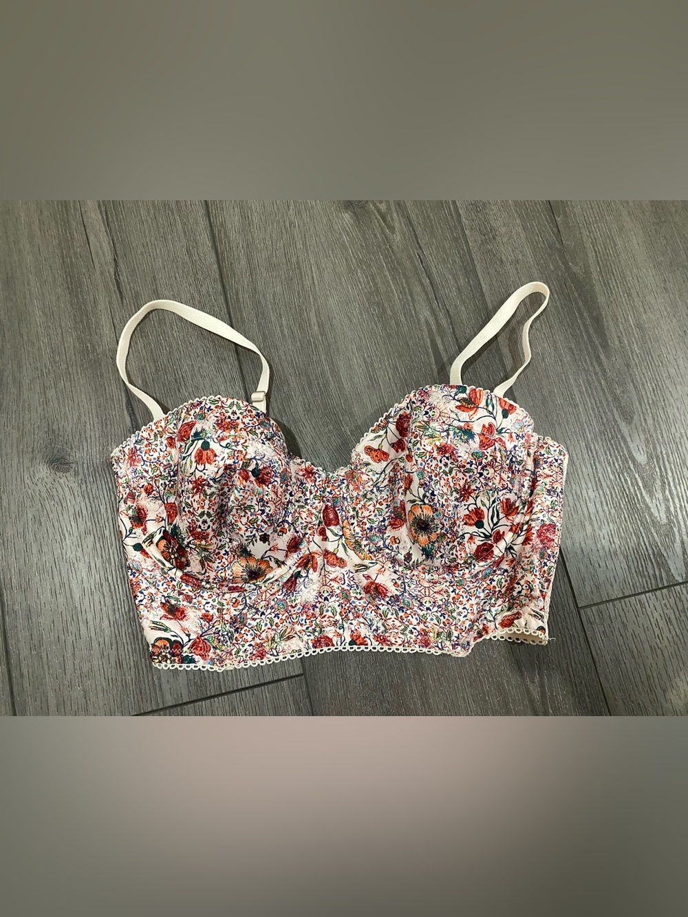 Victoria's Secret Cream Floral Longline bustier Corset Bra with Multicolor Print - Picture 2 of 7